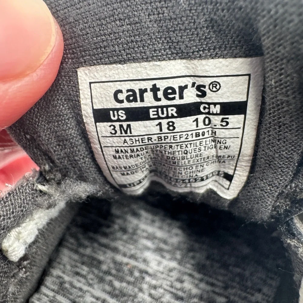 Carter's Toddler Boys Size 3M Dark Gray Dinosaur Print Baby Shoes Sneakers Walk
